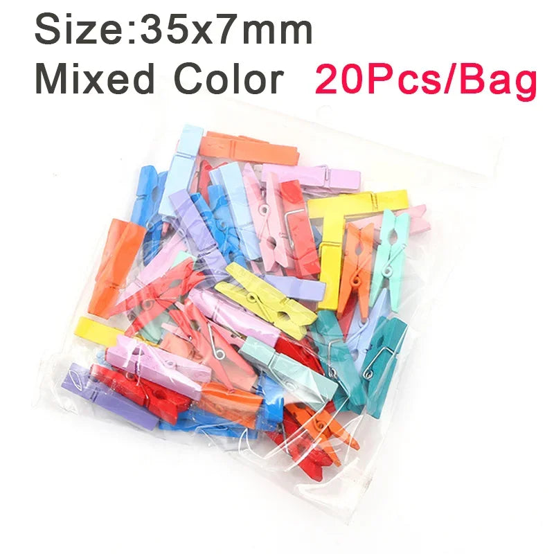 Colorful Natural Wooden Clips for Crafts, Photos, and DIY Projects