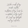 A black calligraphy rendering of Psalm 19:14 on a light gray background.