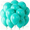 A cluster of light turquoise latex balloons for parties and events.