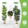 Before and after comparison of a realistic Fiddle Leaf Fig artificial tree with pot, highlighting allergy-friendly features.