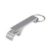 Silver aluminum bottle opener keychain set with a split design.