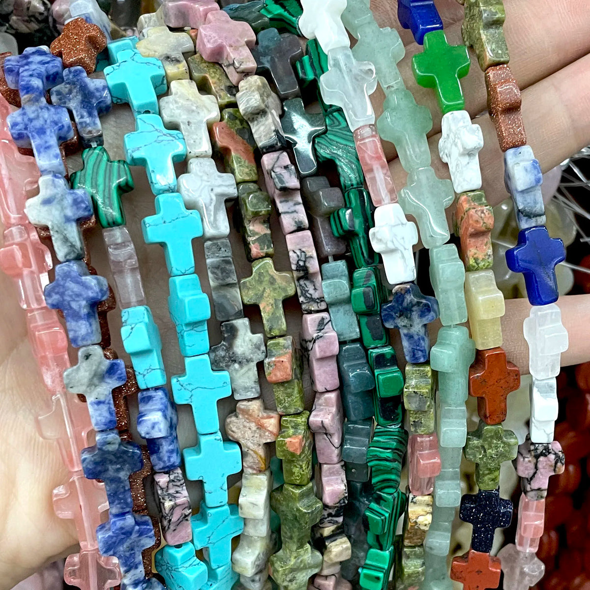 Natural Stone Cross Beads for Jewelry Making