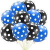 Un juego de globos de látex a puntos azules y negros sobre fondo blanco.