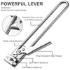 Stainless steel lever tool with graduated teeth for opening jars and bottles