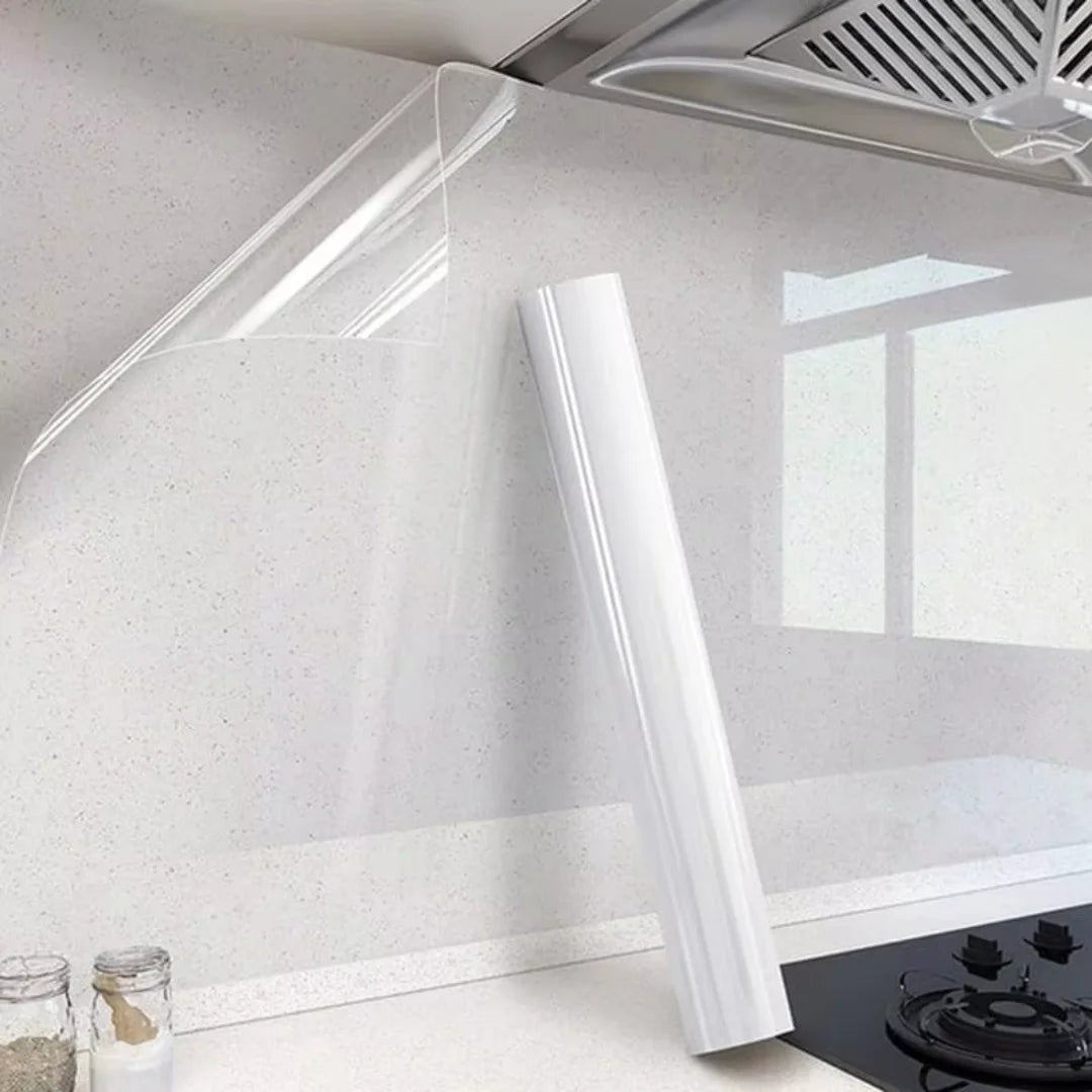 Removable frosted glass window film installed on a kitchen window, showing its transparency and application.