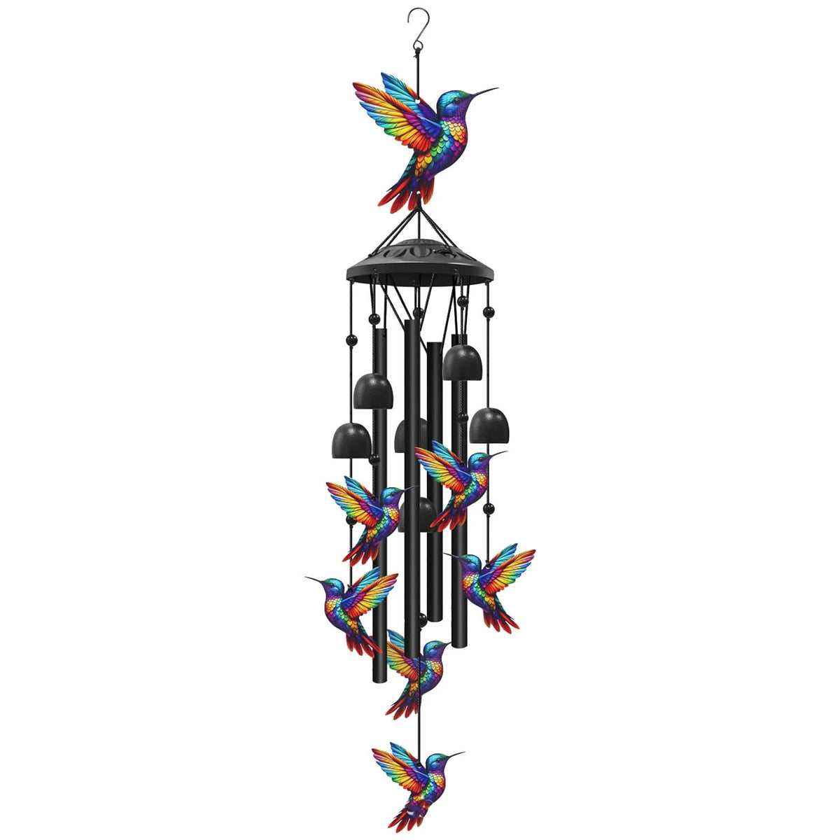 مزمار طائر طنان أنيق بألوان ريش ملونة معلق من تثبيت معدني