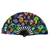 UV fluorescent handheld folding fan decorated with colorful mushrooms