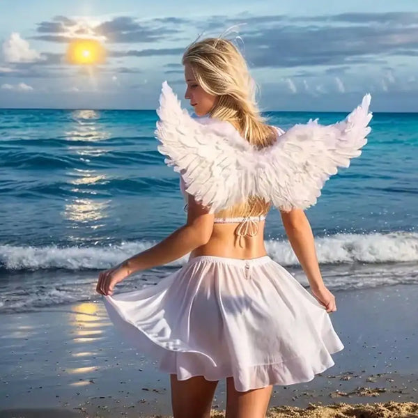 Adult White Angel Feather Wings Costume Prop with Adjustable Straps