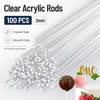 A bundle of 100 clear acrylic rods, 3mm in diameter, with smooth ends, used for DIY crafts and cake toppers.