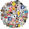 A collection of colorful stickers featuring various brand logos like Nike, Apple, and social media icons.