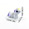 A white and purple 3D printed cartoon horse figurine with a yellow mane, shown against a white background.