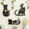 A black cat wall shelf featuring a gothic moon phase design with candles and decorative elements.