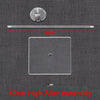A clear acrylic balloon stand with a rod and base shown on a dark fabric background.