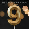 A golden number nine candle on a stick, approximately 4.8cm in height.