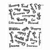 Black line art text listing various household and personal expenses like Housing Food Groceries Beauty Car Entertainment etc.