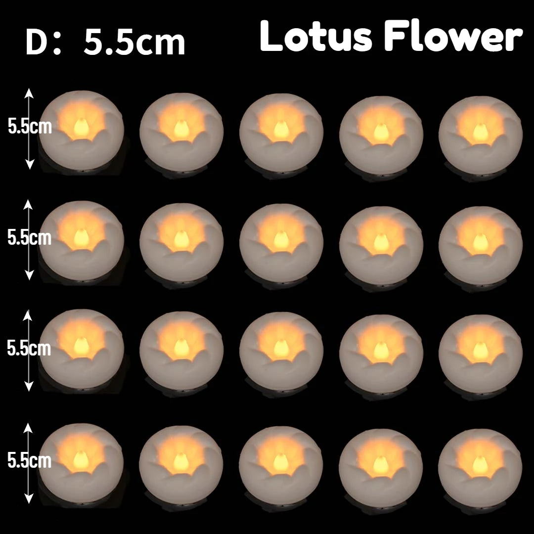 A set of five 5.5cm lotus flower shaped flameless floating LED tealight candles.