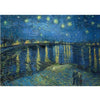 A night landscape painting featuring a dark blue sky, water reflections, and distant lights.