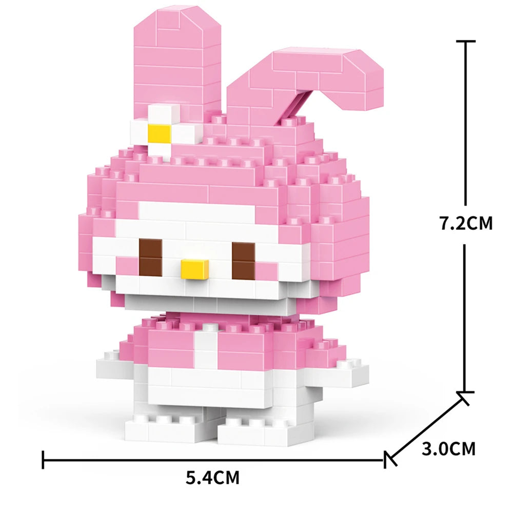 A pink and white animal character model built from micro building blocks.