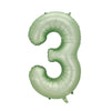 A large foil number three balloon in a light green color.
