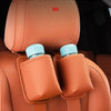 A car seat back organizer with headrest hangers shown in a light orange color, suitable for both front and rear seats.