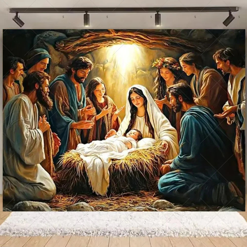 Starry Night Nativity Scene Backdrop for Christmas Celebrations