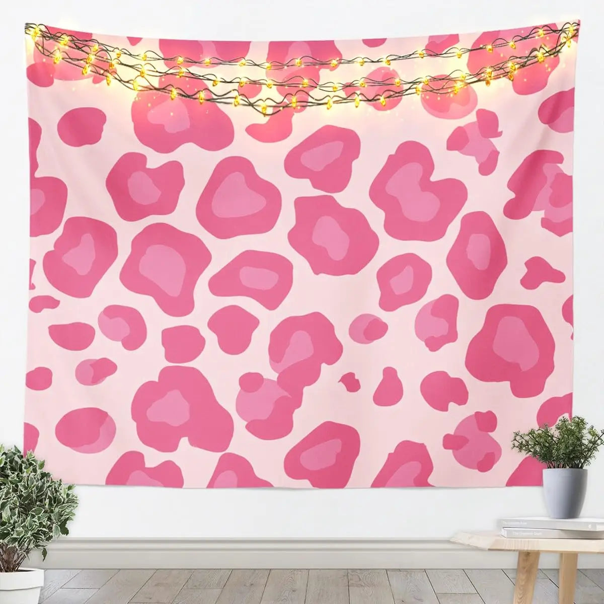 Pink leopard print tapestry wall hanging featuring wild animal pattern decor