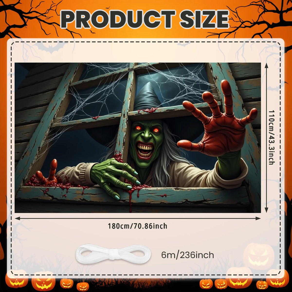 Large Halloween Witch Door Banner with Classic Spooky Design