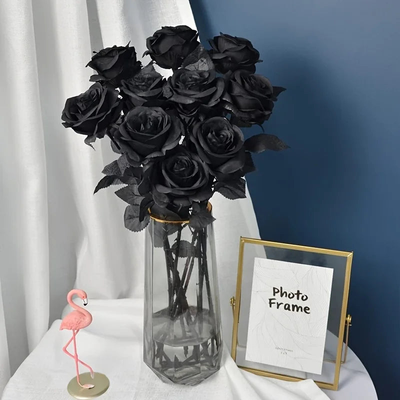 Artificial Black Roses with Long Stems for Gothic Home Decor