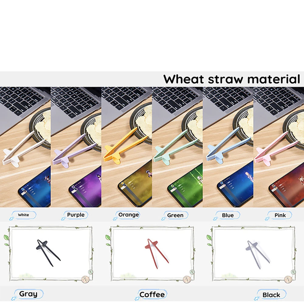 A variety of reusable wheat straw finger chopsticks in different colors including white, purple, orange, green, blue, pink, g