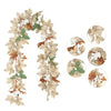 Artificial maple leaf garland featuring autumn leaves and white flowers displayed in a hanging arrangement.