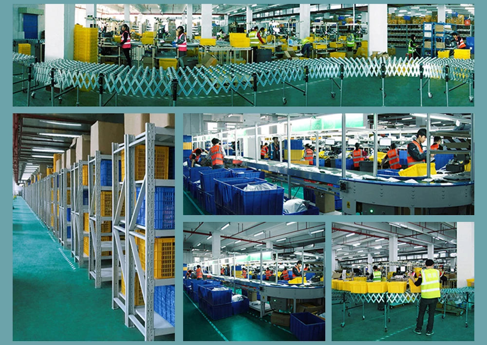 A factory floor showing workers assembling realistic skull figurine sets for Halloween and gothic decor.