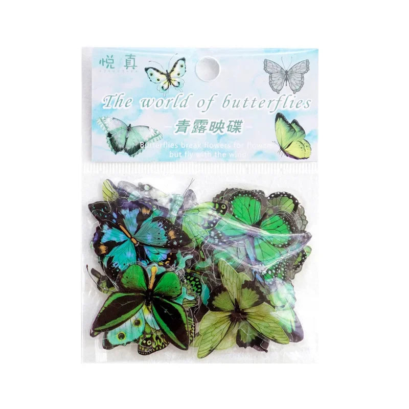 A sheet of butterfly art collage stickers for scrapbooking featuring various colored butterflies.