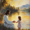 A painting depicting Jesus and Mary interacting near water, set in a natural landscape.