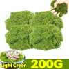 A hand holds a clump of light green artificial moss, with a quantity label indicating 200G.