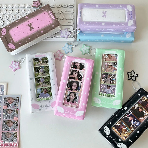 A collection of photo booth albums and accessories featuring various designs and colors for photos.