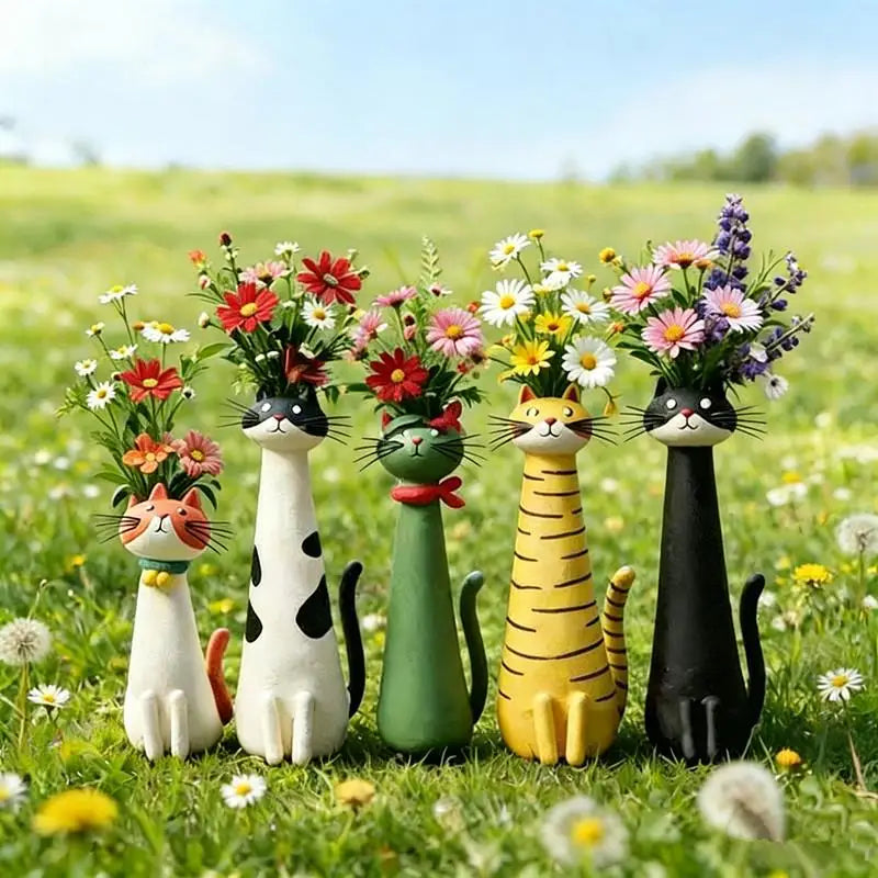 Cute Cat-Shaped Resin Vase for Home Decor