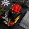 A demonstration picture showing a red rose bouquet inside a gift box with fairy lights and a festive background.