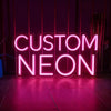 A glowing pink neon sign spelling out CUSTOM NEON on a dark background.