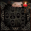 A dark cloth featuring a Celtic cross design with numbered sections for tarot and divination tools.