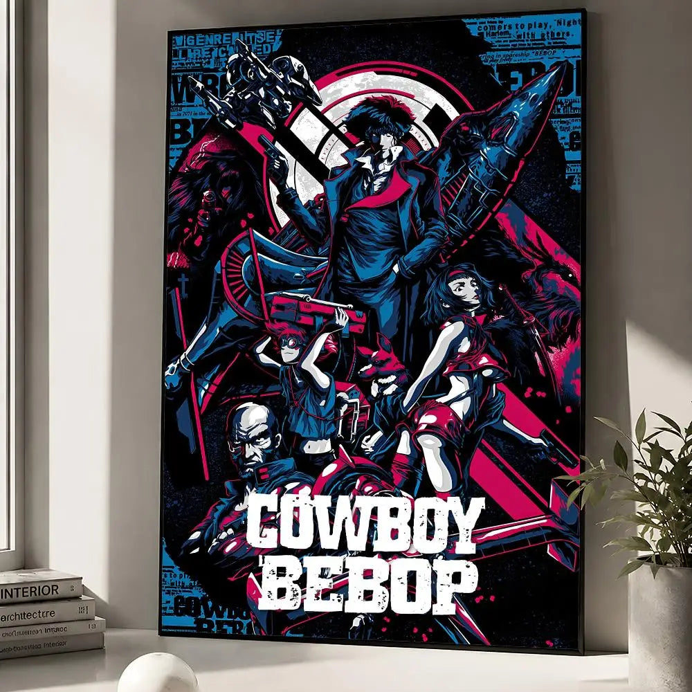 A poster featuring Spike Spiegel from Cowboy Bebop in a dark, stylized illustration.