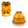 Amber durable LED side marker lights shown in a circular housing and on a mounting base.