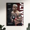 A portrait of Charles Oliveira in a UFC fight pose, featuring detailed tattoos and intense expression.
