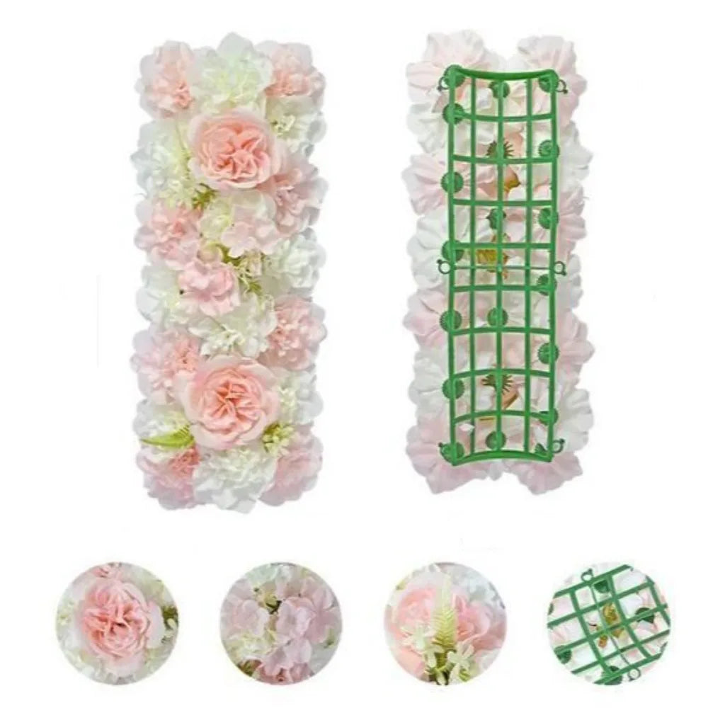 Artificial rose flower arch panel in pink and white for wedding and party decor