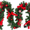 Green Christmas garland with red bows and ornaments featuring 40 LED lights and a timer