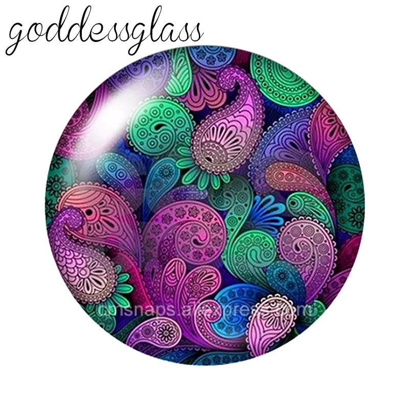Round Leaf Pattern Flat Back Glass Cabochons for Jewelry Making