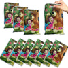 A set of party decor featuring packaging with illustrations of Masha and the Bear characters.