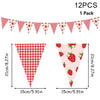 12 pieces of red and pink strawberry themed pennant flags for a birthday party decoration set