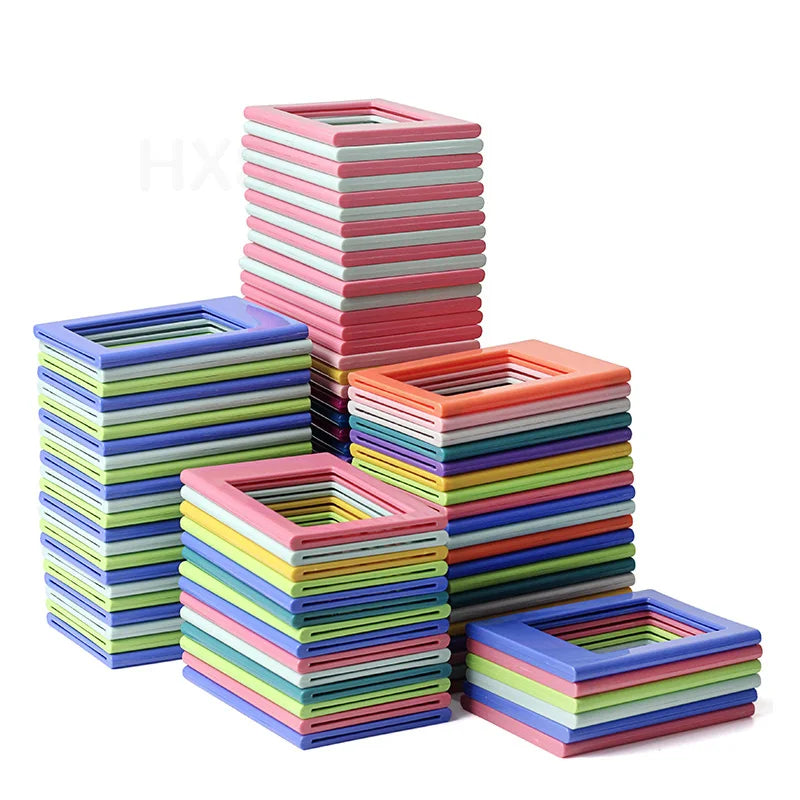 Stacks of colorful magnetic double-sided frames for Fujifilm Instax Mini photos