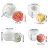 A set of floral silicone candle molds in rose, peony, and camellia shapes with various diameters.