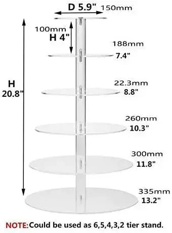 Clear acrylic three-tier cupcake stand with a diameter of 5.9 inches and various height options.